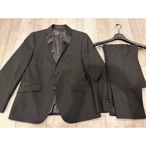 Kenneth Cole Reaction Tuxedo 40S Jacket 33x25 Pants Black Techni-Cole Slim Fit - Picture 1 of 14